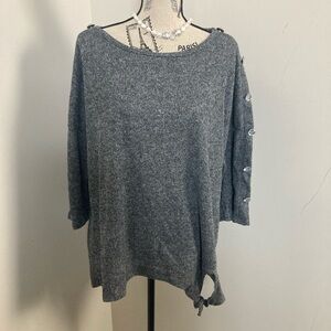 NY Laundry Women’s Grey Knit Sweater 3/4 Sleeves with Rhinestones Side Tie